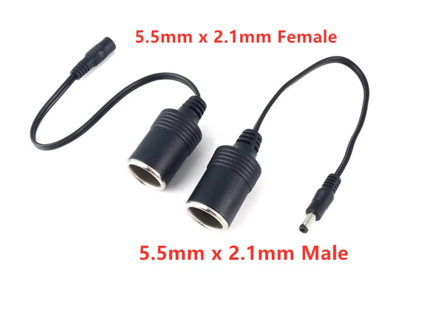 Car Cigarette Lighter to 2.1mm DC Barrel Adapter – Male/Female