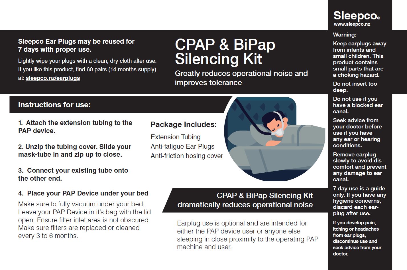 Kete Wahangu CPAP Sleepco. Whakaitihia te haruru mahi CPAP.
