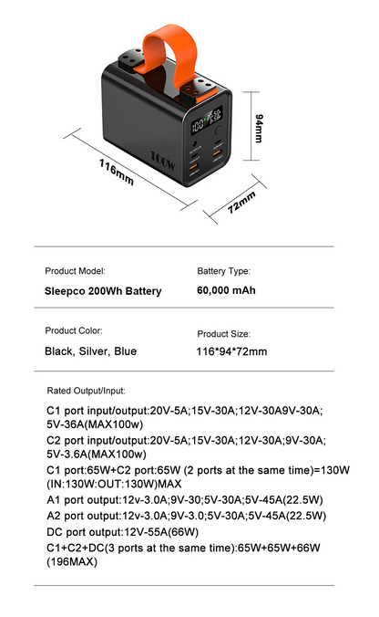 Sleepco CPAP Travel Battery Medium (200Wh / 60Ah)