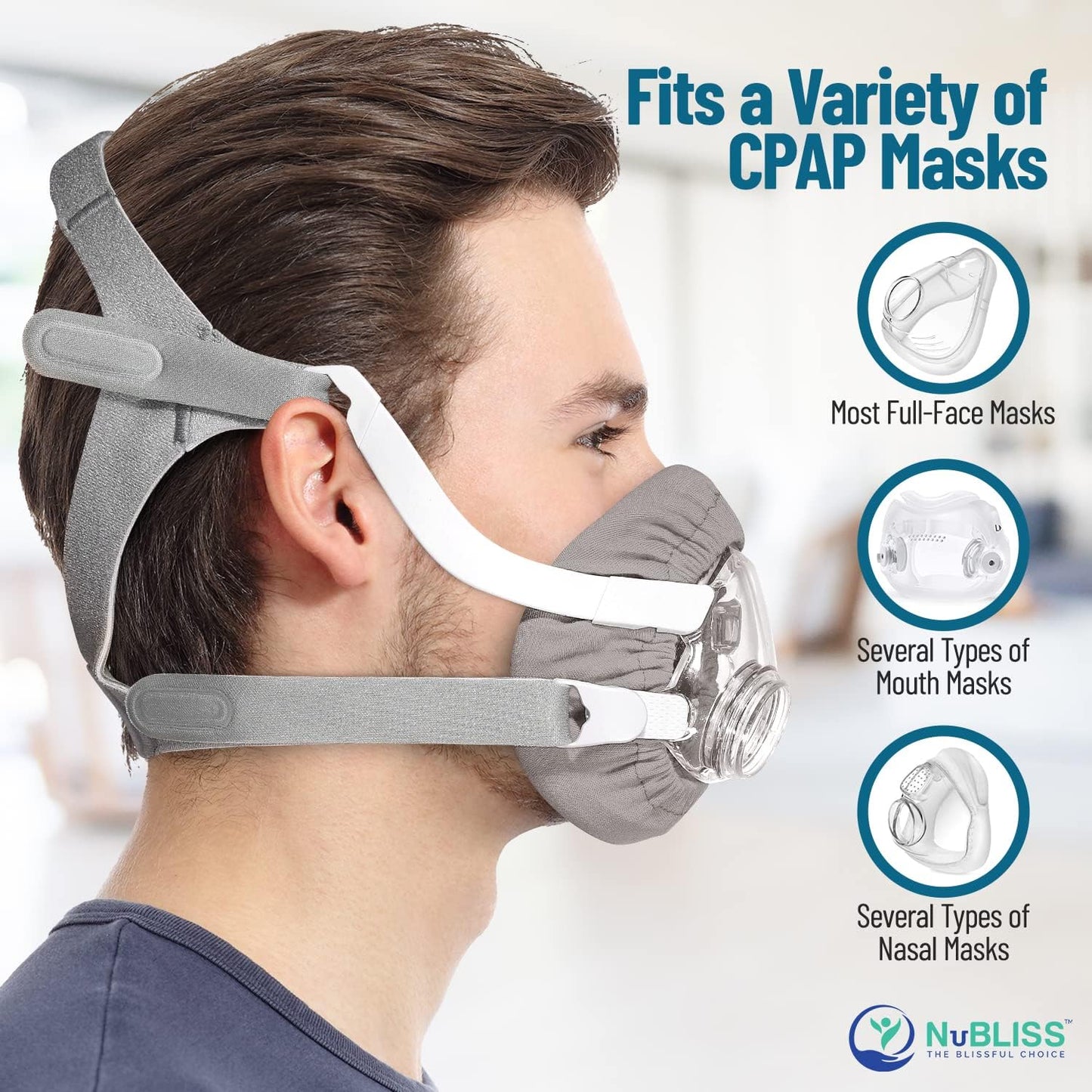 CPAP Mask Liner. Full Face Mask (Medium to Large) Cotton Cover. Pack of Four